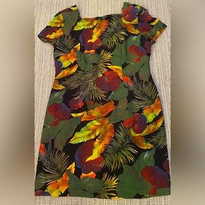 Vintage K.C. SPENCER Tropical Floral Print Dress Size 14 green, yellow